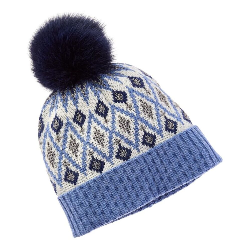 Sofiacashmere Fairisle Wool & Cashmere-Blend Hat, Blue